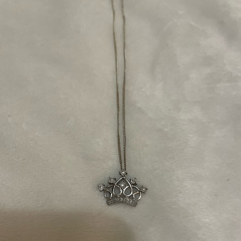 Beautiful Silver and Diamond Crown Pendant Necklace